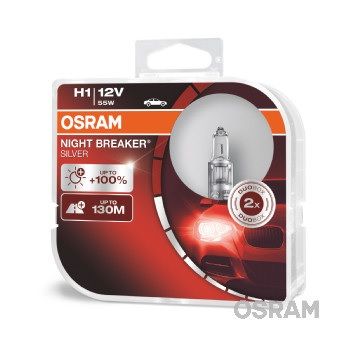 Лампы автомобильные OSRAM H1 55 W +100% Night Breaker Silver 2 шт.